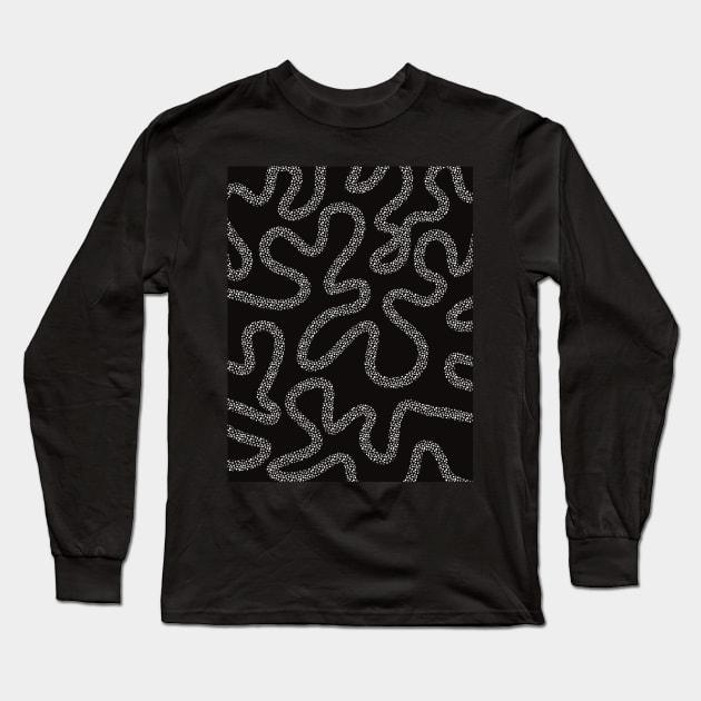 Curvy funny dotted line building  up the abstract pattern in black and white with some effect color Long Sleeve T-Shirt by marina63